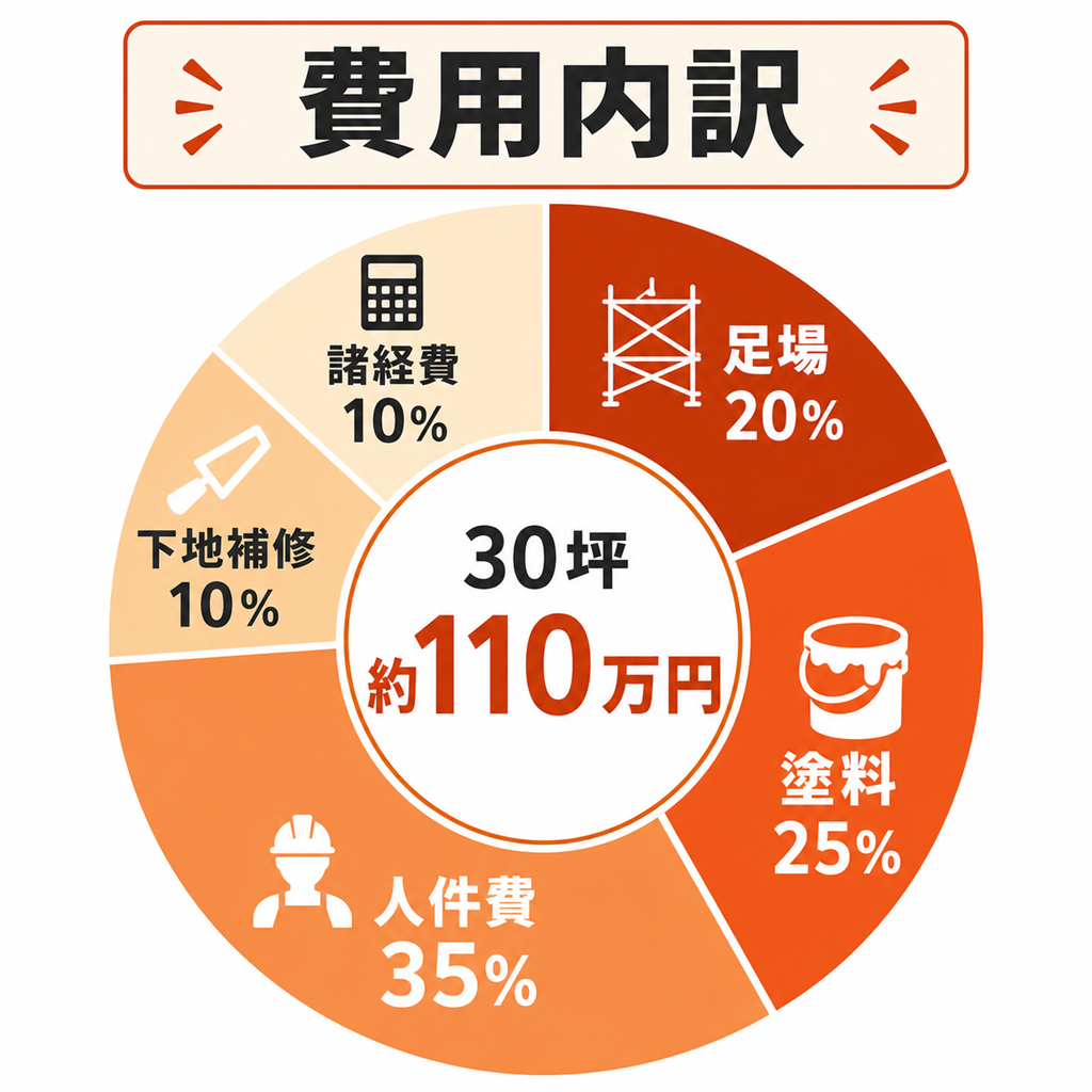 30坪約110万円の外壁塗装費用内訳円グラフ
