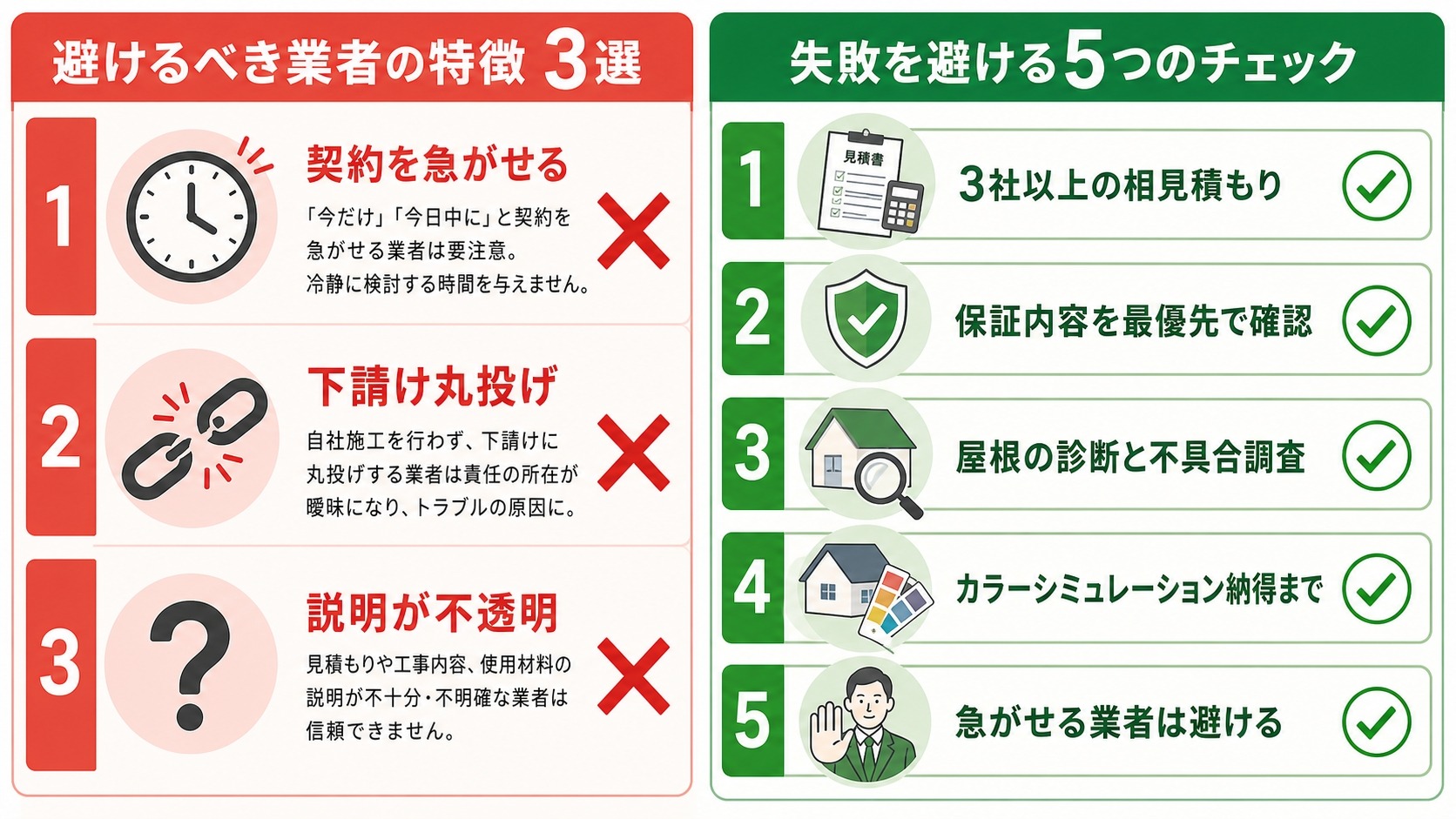 外壁塗装で避けるべき業者の特徴3選と失敗を避ける5つのチェック